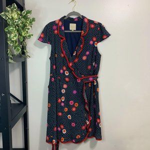 Floral Wrap Dress with Red Accents